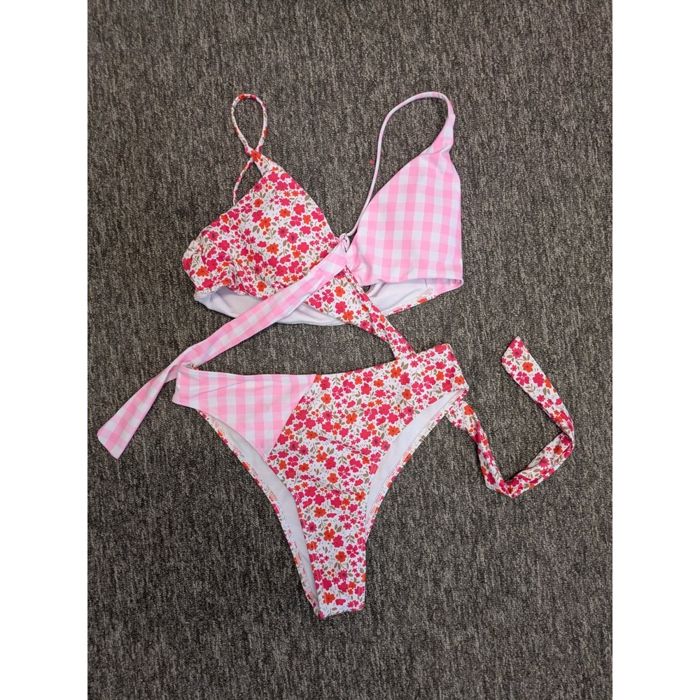 Shein Women's Size S Pink Two Piece Bikini Swimsuit Floral Print